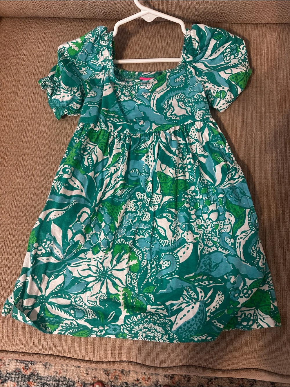 Lilly Pulitzer Teal & Green Floral Puff-Sleeve Dress